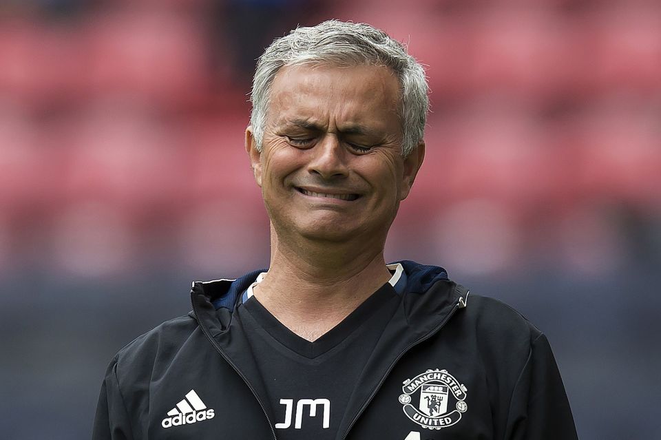 Manchester United's Portuguese manager Jose Mourinho reacts during the pre-season friendly football match between Wigan Athletic and Manchester United at the DW stadium in Wigan, northwest England, on July 16, 2016. / AFP PHOTO / JON SUPER / RESTRICTED TO EDITORIAL USE. No use with unauthorized audio, video, data, fixture lists, club/league logos or 'live' services. Online in-match use limited to 75 images, no video emulation. No use in betting, games or single club/league/player publications. / JON SUPER/AFP/Getty Images